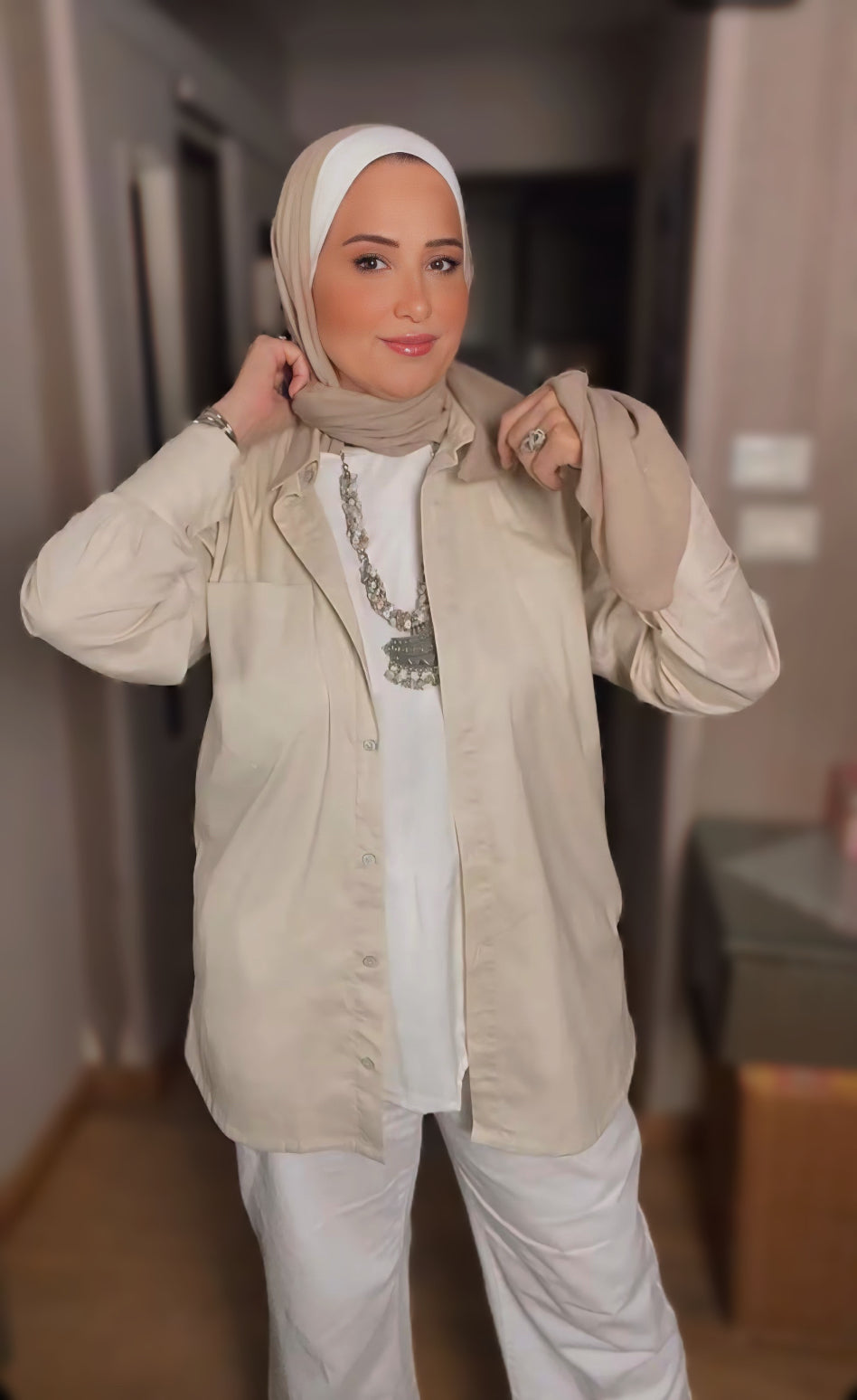 Oversized Shirt with Back Buttons – Soft Olive Green