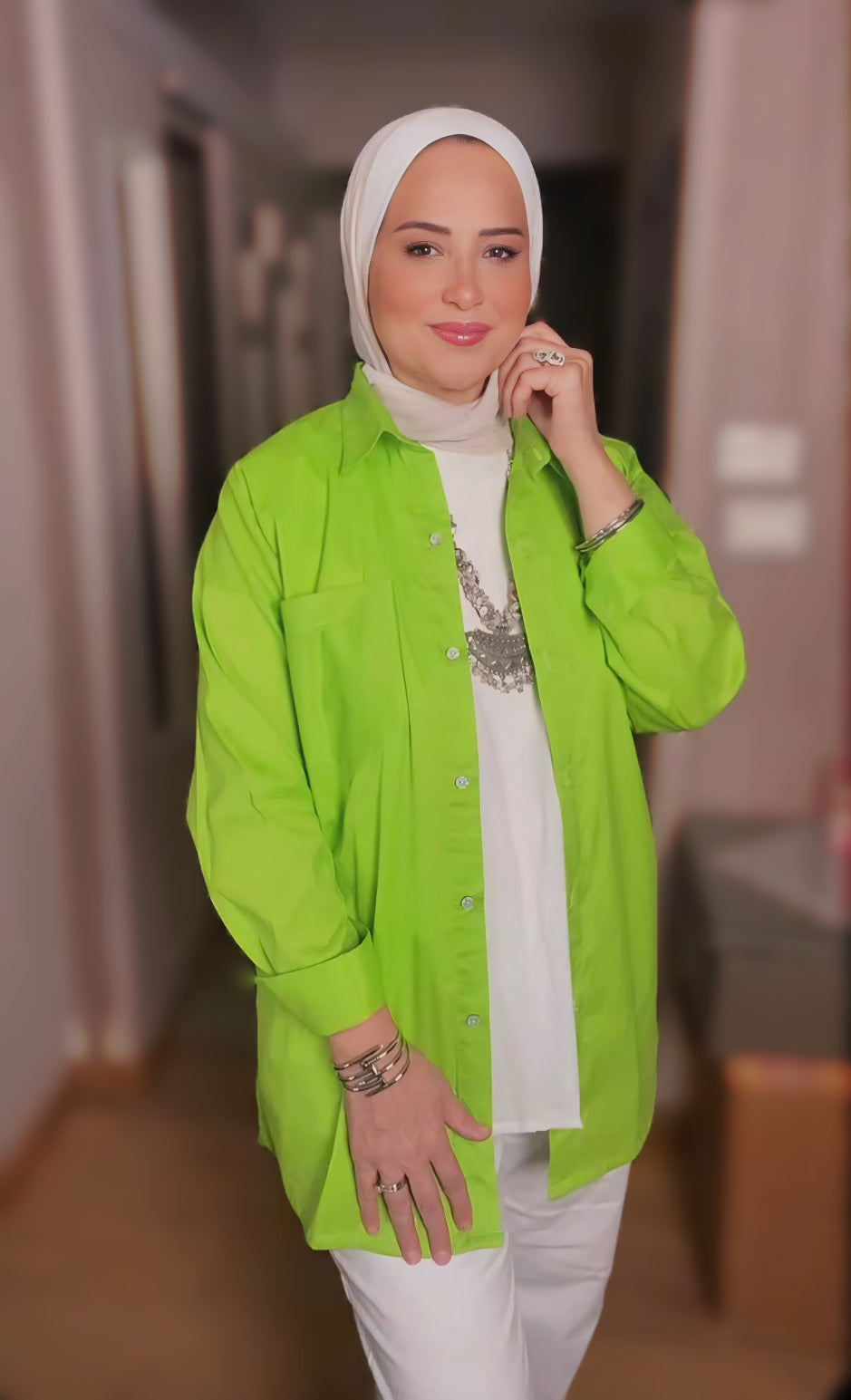 Oversized Shirt with Back Buttons – Soft Olive Green