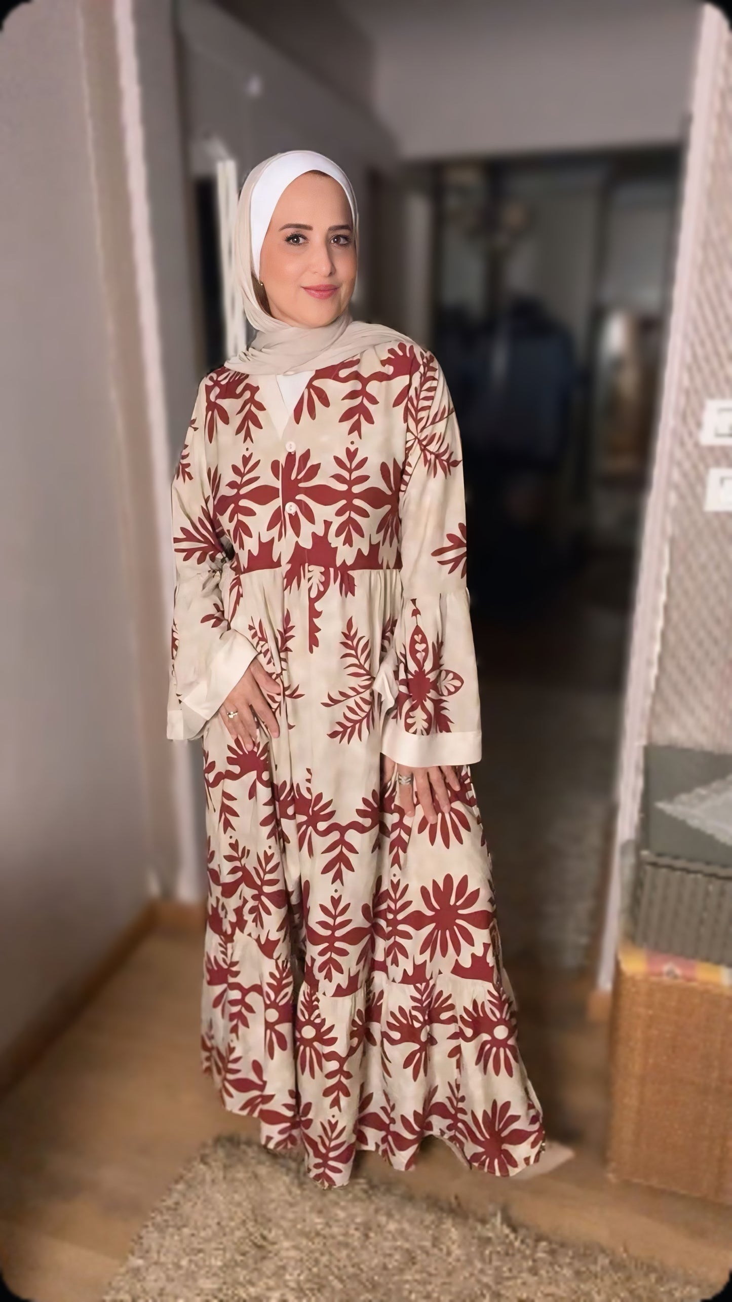 Maxi Floral Print Modest Dress with Flared Sleeves – Elegant Everyday Style