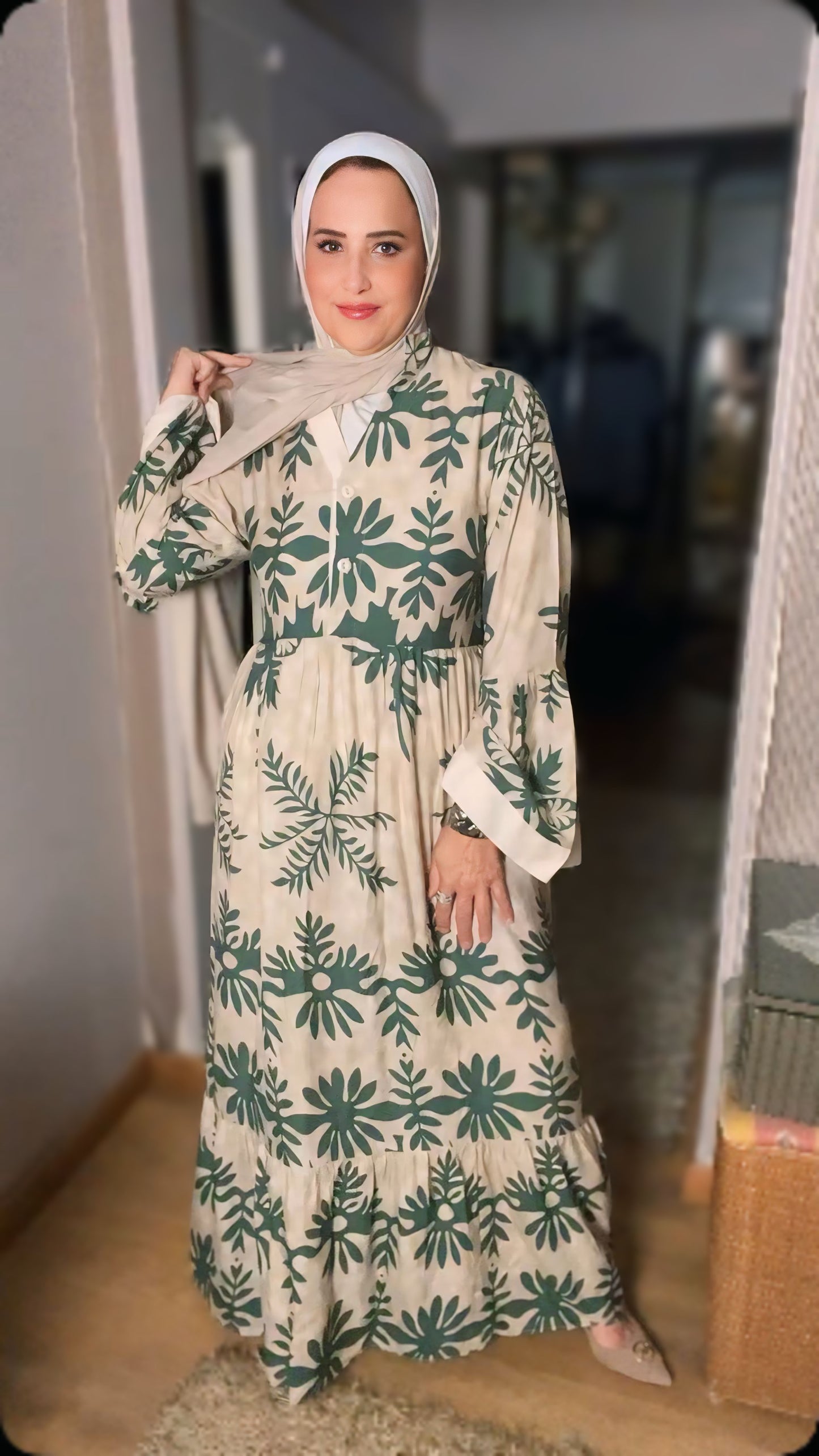 Maxi Floral Print Modest Dress with Flared Sleeves – Elegant Everyday Style