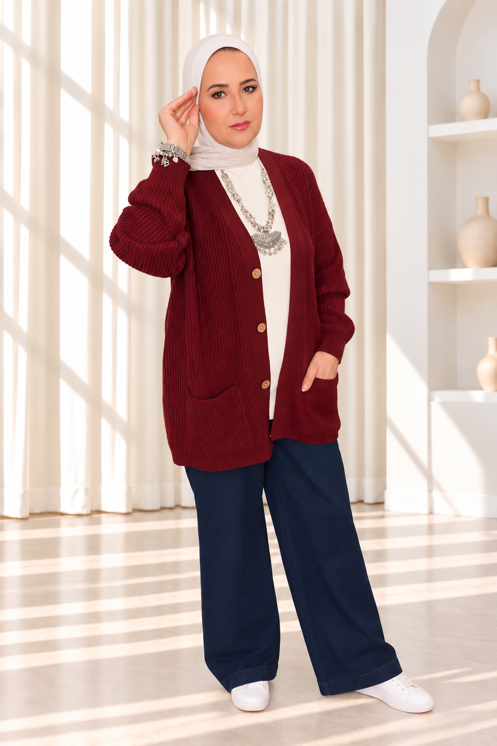 Sweater cardigan mid length جاكيت تريكو متوسط الطول