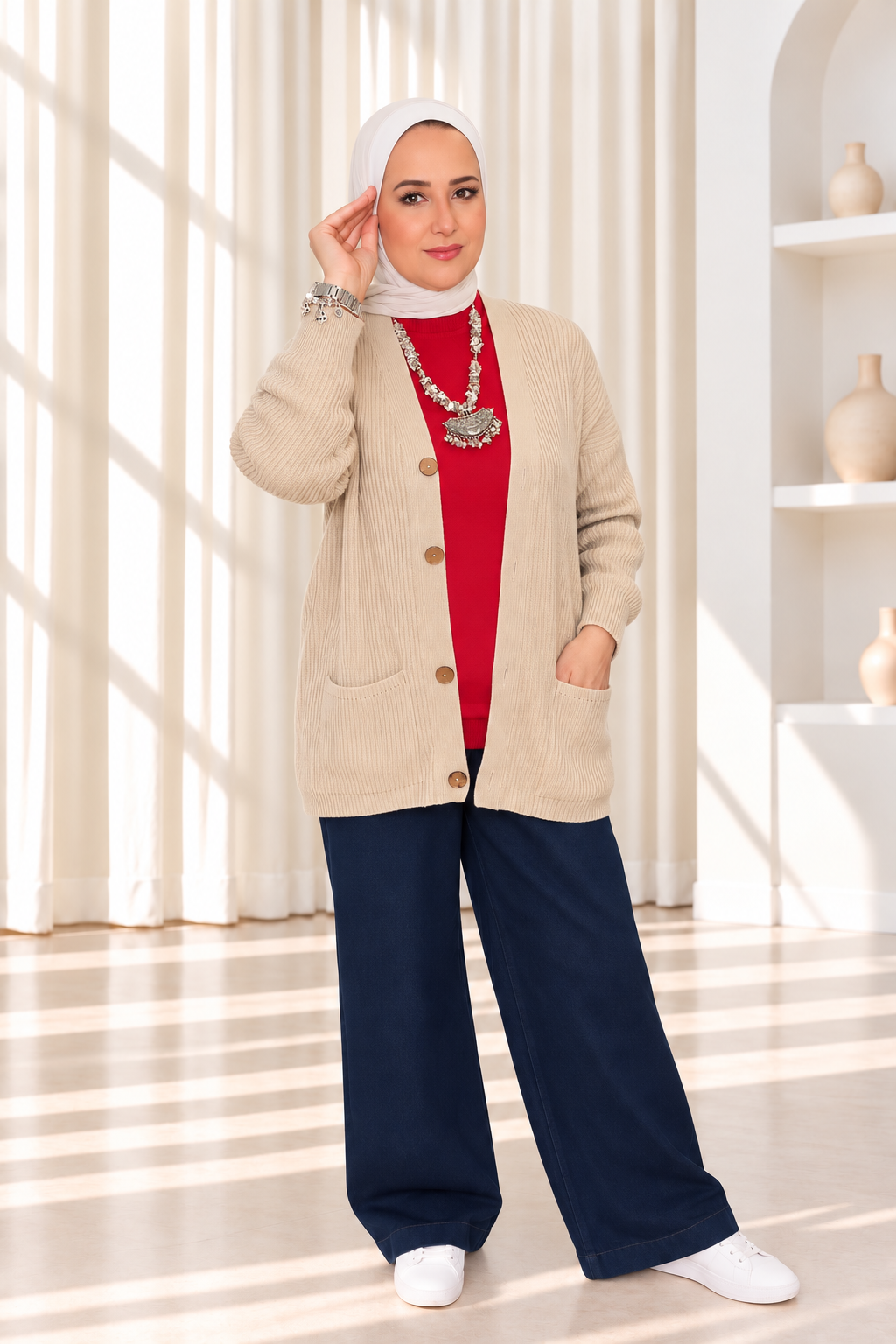 Sweater cardigan mid length جاكيت تريكو متوسط الطول